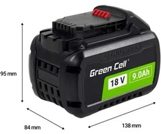 Green Cell Žalias Cell Žalias Cell akumuliatorius, skirtas DeWalt DCB546 DCB547 DCB548 DCB184 DCB182 18V 9000mAh / 54V 3000mAh Li-Ion elektros įrankiams DeWalt XR 18V System FLEXVOLT 54V