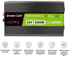 Green Cell Žalias cell przetwornica LCD 24v/230v 3000w/6000w czysty sinus invgc24p3000lcd