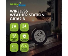 „GreenBlue“ belaidė meteorologinė stotelė, įėjimo/išėjimo temperatūra, laikrodis, pasirenkami °C / °F, veikimo nuotolis iki 60 m, juoda, GB162 B