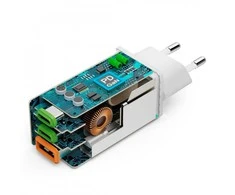 Hama mini GaN 65W PD/QC 2x USB-C, 1x USB-A balta