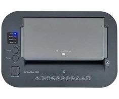 Hewlett Packard (HP) „HP Oneshred Auto 100cc“ smulkintuvas, baltas ir pilkas
