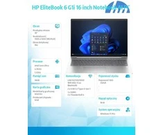 Nešiojamas kompiuteris „Hewlett Packard“ (HP) „HP EliteBook 6 G1i“ dirbtinio intelekto kompiuteris su „Intel® Core™ Ultra 5 225H“, 40,6 cm (16 colių) WUXGA ekranu, 16 GB DDR5 SDRAM, „Wi-Fi 6E“ (802.11ax) ir „Windows 11 Pro“ – Sidabrinis
