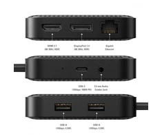 Targus Hiper | HyperDrive USB4 8K / Dvigubas 4K mobilusis dokas su 100 W PD galia | Ethernet LAN (RJ-45) jungtys 1 | DisplayPorts kiekis 1 | HDMI jungtys kiekis 1