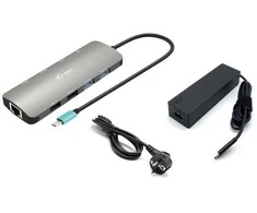 I-tec USB-C metalinis nano 2x ekrano prijungimo stotelės maitinimo šaltinis100w + įkroviklis 100w