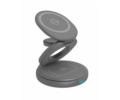 Icy Box Raidsonic 3 in 1 sulankstomas magnetinis įkrovimo stovas mobiliajam telefonui, ausinėms ir išmaniesiems laikrodžiams, Aliuminio | Ledo dėžė IB-SH101-CH