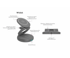 Icy Box Raidsonic 3 in 1 sulankstomas magnetinis įkrovimo stovas mobiliajam telefonui, ausinėms ir išmaniesiems laikrodžiams, Aliuminio | Ledo dėžė IB-SH101-CH
