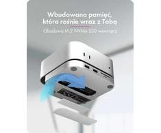 SONIC ICY BOX USB-C 7w1, skirtas „Mac Mini M4“ | 3x USB-A | 1x HDMI | 1x garso/mikrofono | 1x SD/Micro SD | 1x M.2 NVMe