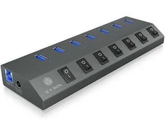 Icy Box Ib-hub1701-c3 7xusb tipo a, įjungimo / išjungimo jungiklis kiekvienam USB prievadui