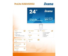 Monitorius Iiyama ProLite PROLITE XUB2492HSU-W5 - 1920 x 1080 FHD - 16:9 - 1000:1 - 250 cd/m² - 4 ms - 1 x DisplayPort (digital), 1 x HDMI (digital), 1 x VGA (analogue) - Baltas