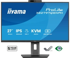 Monitorius IIYAMA XB2797QSNPH-B1 27inch IPS QHD EyeComfort 15cm Height Adj. Stand USB-C Dock LAN/96W PD/DP-OUT Webcam 5MP Windows Hello 1ms