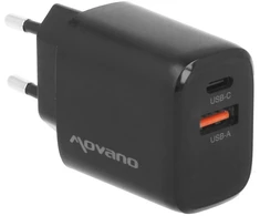 Įkroviklis Movano GaN 20W USB-C PD + USB-A (juodas)