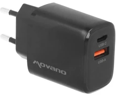 Įkroviklis Movano GaN 30W USB-C PD + USB-A (juodas)