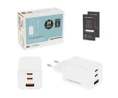 Įkroviklis Movano GaN 65W 2x USB-C PD + USB-A (baltas)