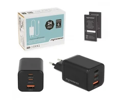 Įkroviklis Movano GaN 65W 2x USB-C PD + USB-A (juodas)