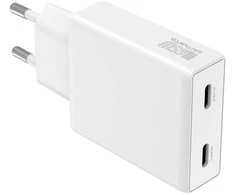 Sieninis įkroviklis 4smarts PDPlug Slim dvigubas 65W GaN 2xUSB-C baltos spalvos