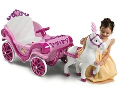 Huffy elektrinė Disney princesės karieta su arkliuku 6 V rožinė