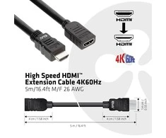 CLUB 3D didelės spartos HDMI™ prailginimo kabelis 4K60Hz M/F 5m