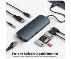 Hiper | „HyperDrive EcoSmart Gen.2“ universalus USB-C 10 viename šakotuvas su 140 W PD3.1 maitinimo šaltiniu | Ethernet LAN (RJ-45) jungtys 1 | HDMI jungtys kiekis 1