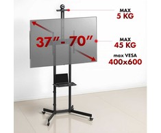 Laikiklis „Maclean“ televizoriaus stovas / vežimėlis, lentyna kamerai, ant ratukų, 37–70 colių, maks. apkrova 45 kg / lentyna 5kg, maks. VESA 600x400, MC-113 B