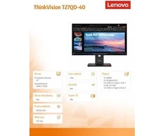 Lenovo 27 colių „ThinkVision T27QD-40“ LED LCD monitorius su 64AAGAT2EU
