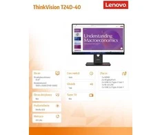 Monitorius Lenovo | ThinkVision T24D-40 | 23.8 " | IPS | 16:9 | 120 Hz | 4 ms | 1920 x 1080 pikselių | 250 cd/m² | HDMI jungtys quantity 1 | Eclipse Juodas | Garantija 36 mėn.