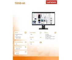 Monitorius Lenovo | ThinkVision T32UD-40 | 31.5 " | IPS | 16:9 | 60 Hz | 4 ms | 3840 x 2160 pikselių | 350 cd/m² | HDMI jungtys quantity 1 | Eclipse Juodas | Garantija 36 mėn.