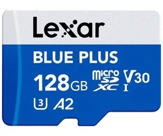 Mėlyna Lexar Micro SDXC Mėlyna Plus UHS-I C10 A2 U3 V30 128GB + adapter SD