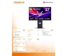 Žaidimų monitorius LG UltraGear 27G850A-B, 27" 4K UHD (3840x2160) Nano IPS Black, Dual Mode 4K 240Hz / FHD 480Hz, 1ms, DisplayPort 2.1, HDMI 2.1, HDR600