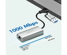 LogiLink USB adapteris, USB 3.2 Gen1, USB-A/C į gigabitinį eternetą, aliuminis
