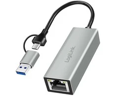 LogiLink USB adapteris, USB 3.2 Gen1, USB-A/C į gigabitinį eternetą, aliuminis