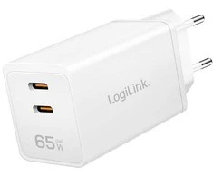 LogiLink Įkroviklis jungiama į tinklą 2x usb-c, 65w, balta