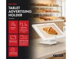 Laikiklis reklamowy do tabletu Maclean, su blokadą. 12.4"-13", iPad Air/ Pro, Samsung Tab S10+/S9+/S8+/S7+, 257x350x22mm, MC-956 W