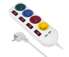 Maclean maitinimo juostelė, ilgintuvas 4 lizdai + 2xUSB, su jungikliais, 250VAC/10A, 2.1A 5V, 1.5m, baltas, MCE229 W