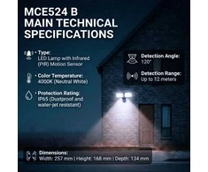 Maclean LED sieninis šviestuvas, su PIR jutikliu, 20W, 1500lm, IP65, neutralus baltas 4000K, juodas, MCE524 B