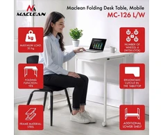 „Maclean sulankstomas biuras / staliukas maclean, baltas, mobilus 100x73cm, max. 50kg, kampinis, L formos, mc-126 l/w“