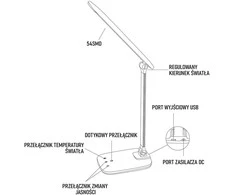 Montis mt042 lampka biurkowa led balta 230v + usb
