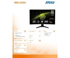 Monitorius MSI MAG 32C6X - 31,5" | VA išlinkis 1500R | „Full HD“ | 4 ms | 250 Hz