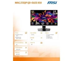Monitorius MSI MAG272QP QD-OLED X50 26,5 colio QD-OLED WQHD 500Hz 0.03ms 2xHDMI2.1 DP USB-C PD15W