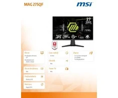 Monitorius MSI MAG 275QF 27 colių Rapid IPS WQHD 180Hz 300cd/m2 0,5ms 2xHDMI DP