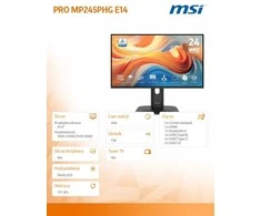 Monitorius MSI PRO MP245PHG E14, 23.8", 1920x1080, IPS, 4,0 ms, VESA 100x100, Juodas