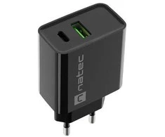 Natec kroviklis jungiama į tinklą ribera usb-a + usb-c 20w power delivery juoda nuc-2062