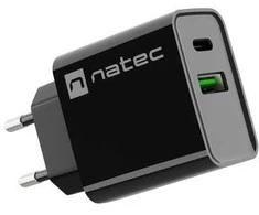 Natec kroviklis jungiama į tinklą ribera usb-a + usb-c 20w power delivery juoda nuc-2062