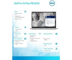 Nešiojamas kompiuteris Dell Pro 16 Plus - Ultra 7 266V | 16" | Dotyk | 16GB | 512GB | Win11Pro | PB16250