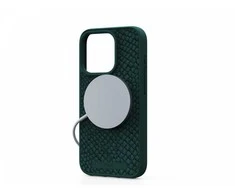 Dėklas Njord Salmon Leather MagSafe dėkliukas Apple iPhone 15 Pro max, žalias