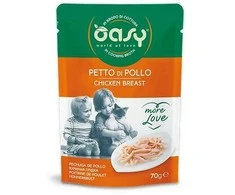 Kačių maistas - Oasy More Love vištienos krūtinėlės drėgnas kačių maistas 70g be glitimo