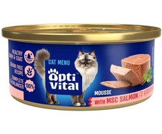 Kačių maistas - OptiVital Mini konservai su lašiša 85g be glitimo