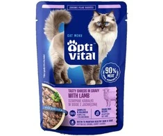 OPTIVITAL Tasty shreds in gravy su ėriena – šlapias kačių maistas – 85g
