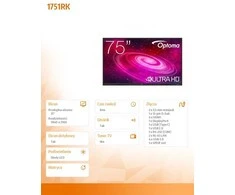 Monitorius Optoma 75 kalibro 1751RK 4K UHD, 8 GB RAM / 64 GB ROM, 40 pirštų lietimui jautrus ekranas, „Android 14“