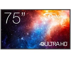 Optoma Didelio formato monitorius, 75 colių, matinis, n3751k, 24 val./7450 cd/m², USB-C, 4k UHD (3840 x 2160), „Android 11“, „Wi-Fi“ + „BT“, OMS gamintojo kodas, h1f2c0gbw10