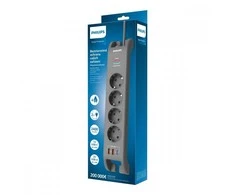 Philips Listwa antyprzepięciowa 2m, 4 gniazda, 1xusb-c, 2xusb-a,pd 20w / qc 18w, 2400 j ochrony przeciwprzepięciowej